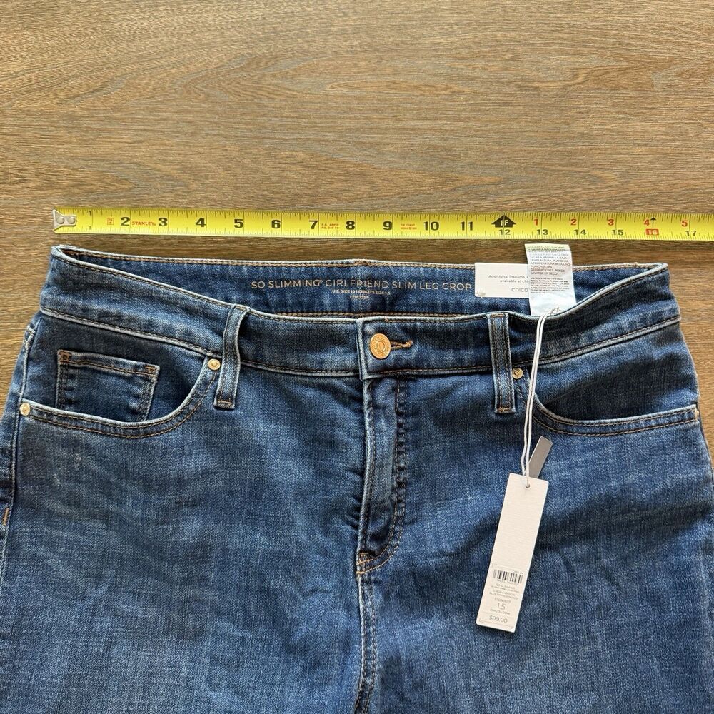 NWT Chico’s So Slimming Girlfriend Slim Crop Jeans Women 10 Denim Stretch - Picture 5 of 7